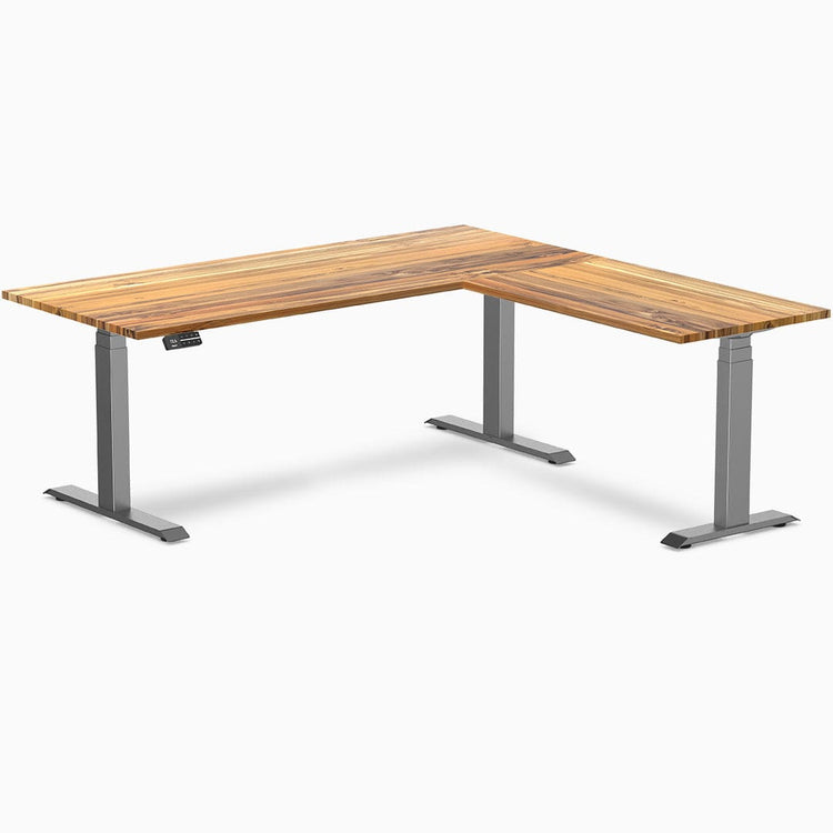 Desky Hardwood L-Shape Sit Stand Desk