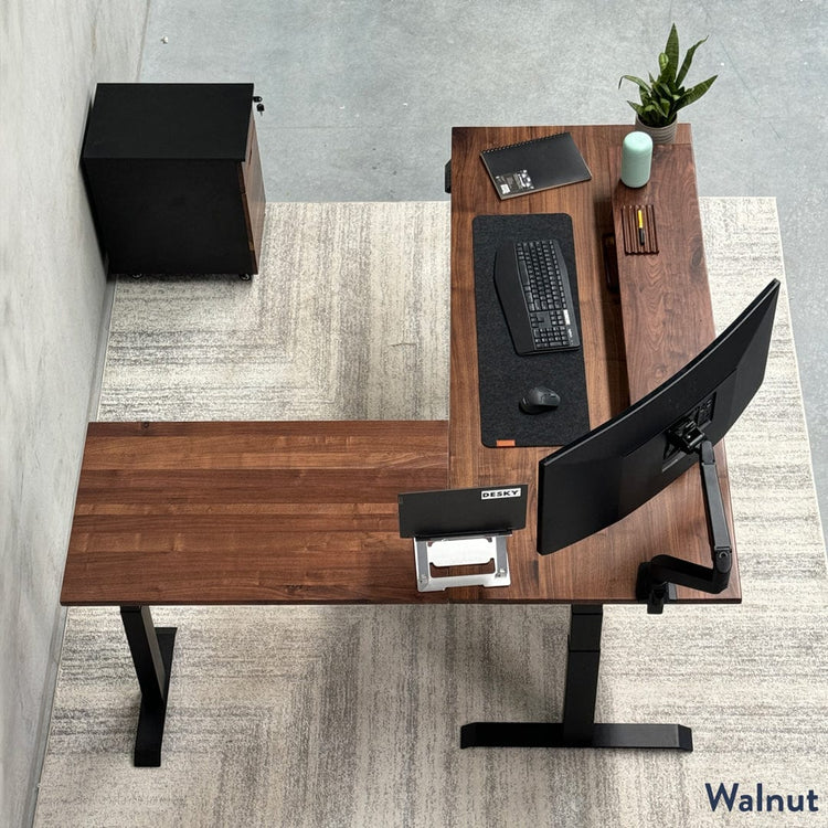 Desky Hardwood L-Shape Sit Stand Desk