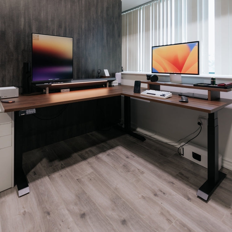 Bureau assis-debout d'angle en L en mélamine Desky Eco