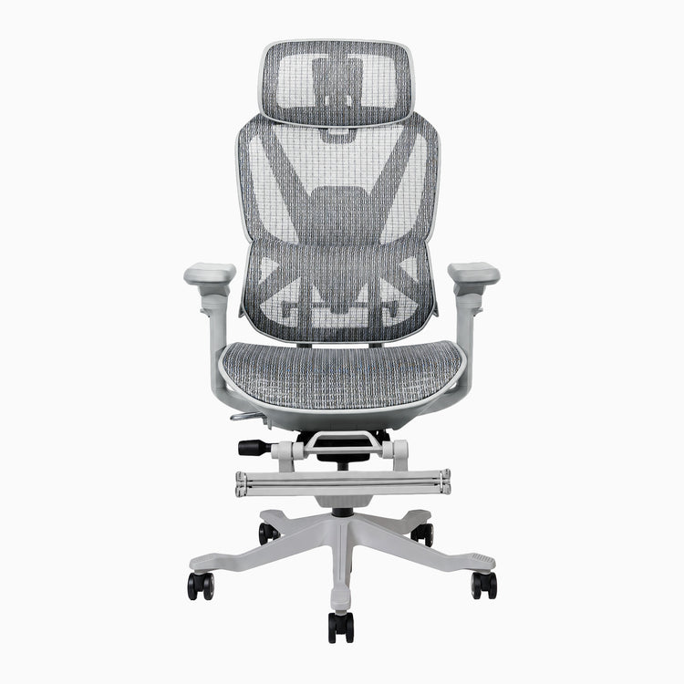 Desky contourra ergonomic office chair in white with adjustable footrest