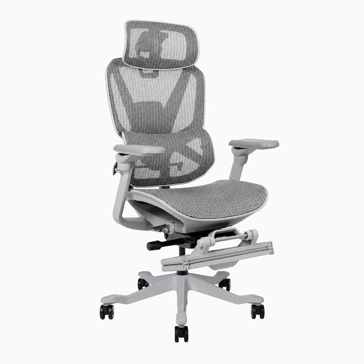 Desky contourra ergonomic office chair in white with footrest