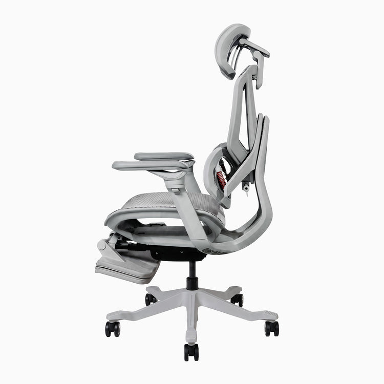 Desky contourra ergonomic office chair in white with tucked footrest