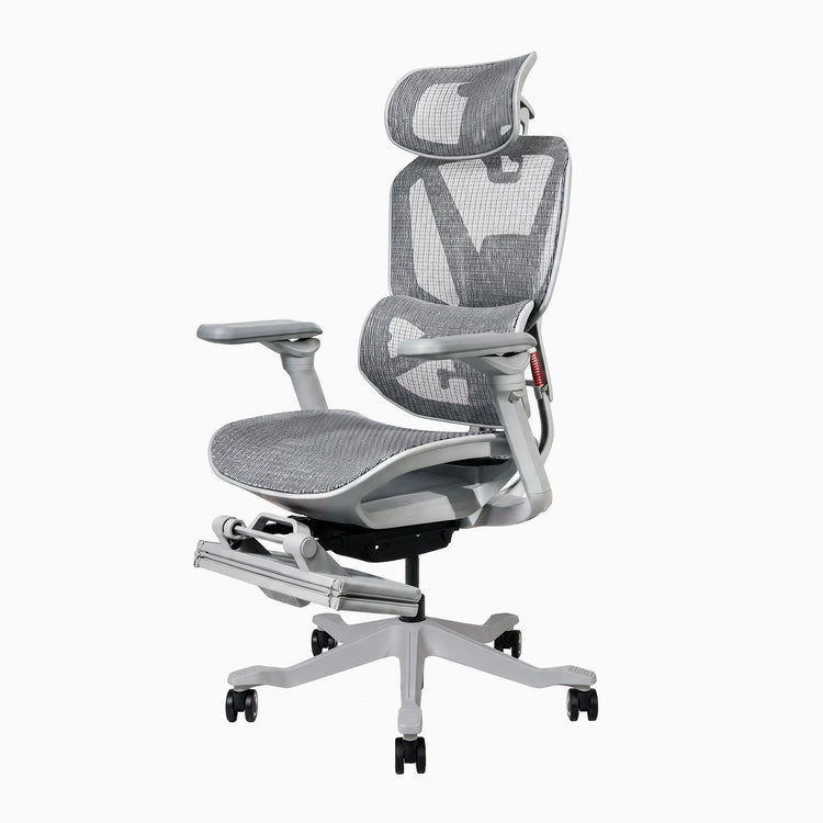 Desky contourra ergonomic office chair in white with footrest