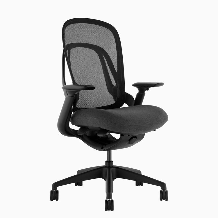 Ergonomiczny fotel biurowy Desky Pivot w kolorze czarnym bez zagłówka