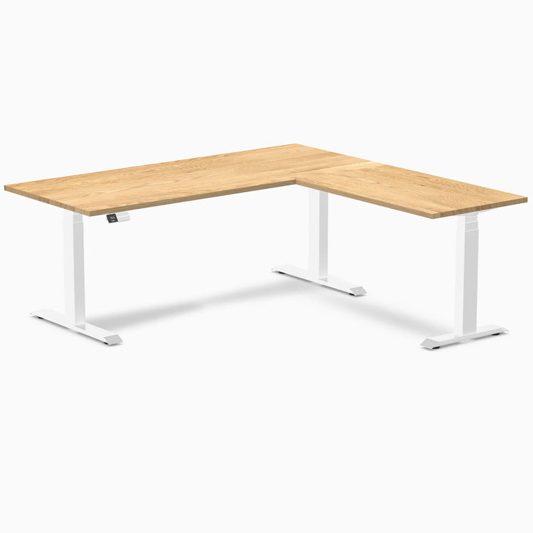 Desky Hardwood L-Shape Sit Stand Desk