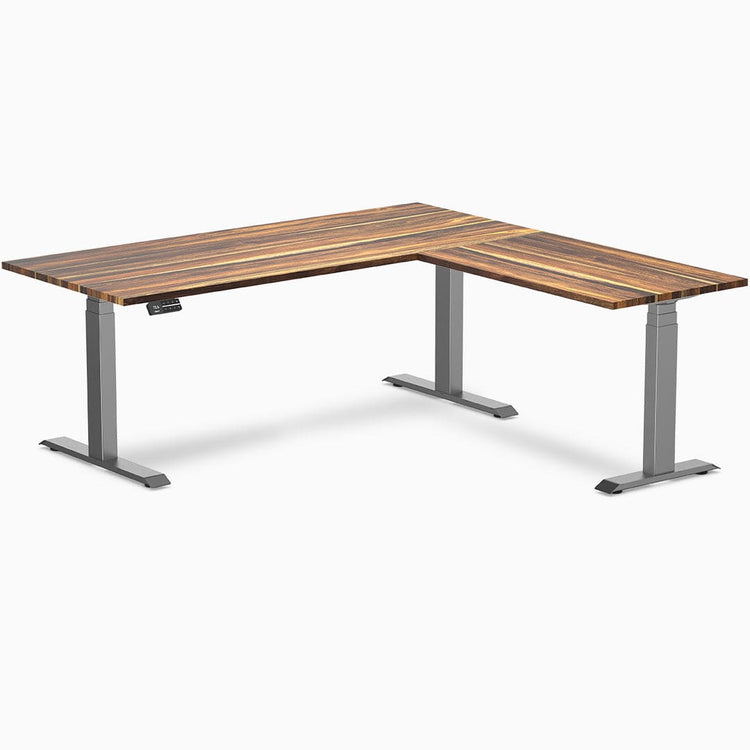 Desky Hardwood L-Shape Sit Stand Desk