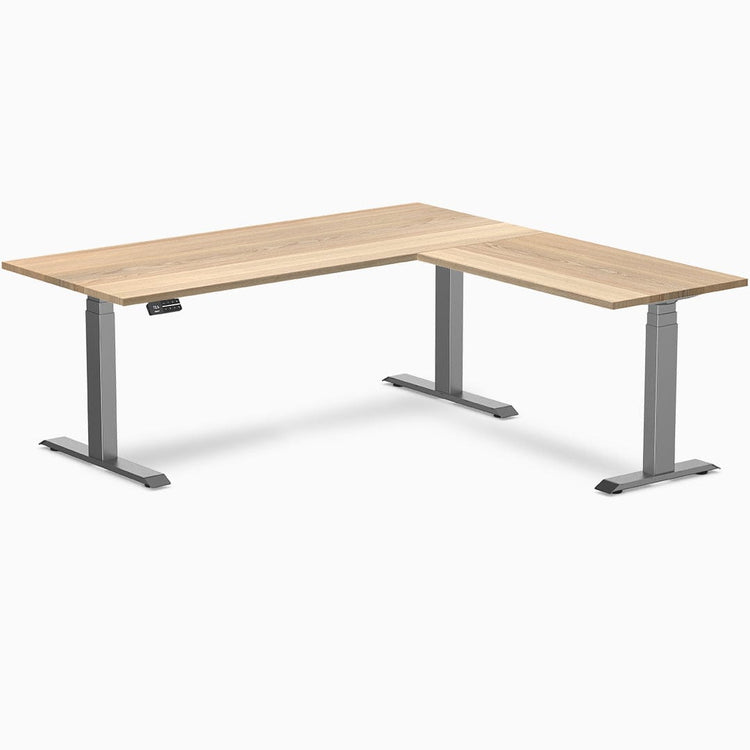 Desky Hardwood L-Shape Sit Stand Desk