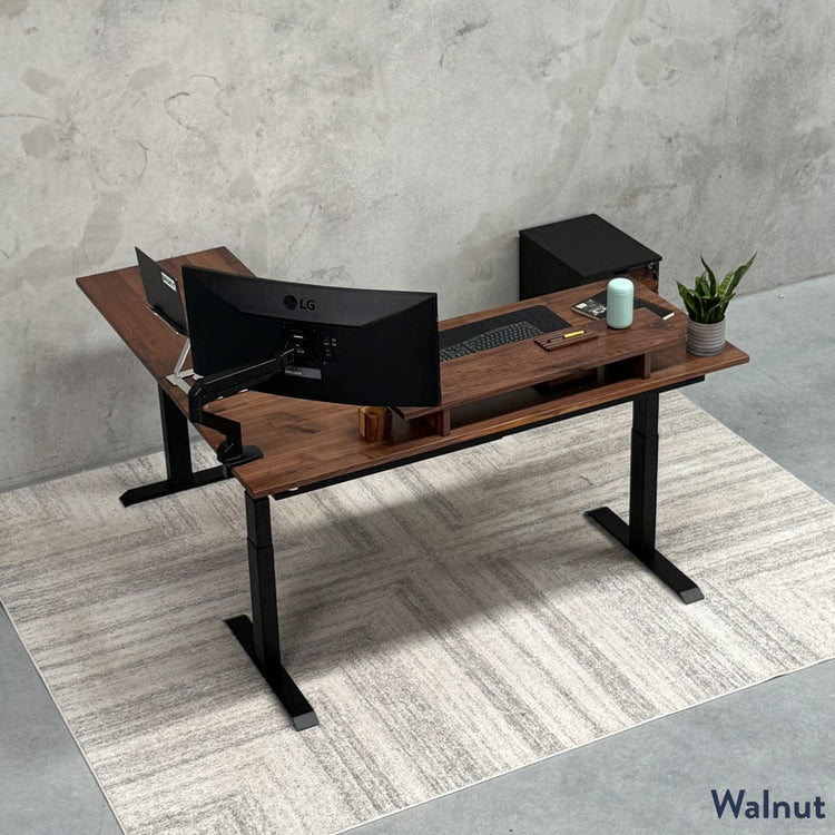 Desky Hardwood L-Shape Sit Stand Desk