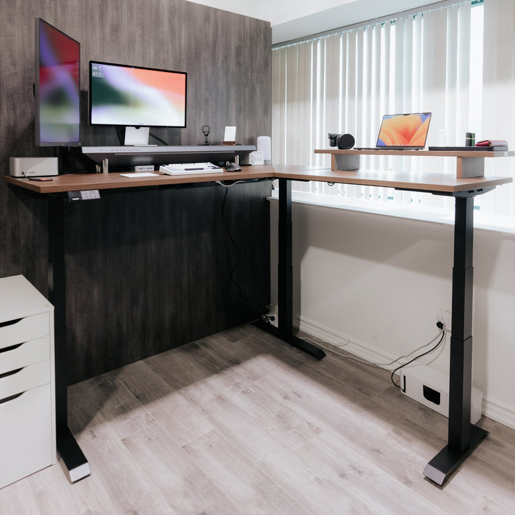 Bureau assis-debout d'angle en L en mélamine Desky Eco