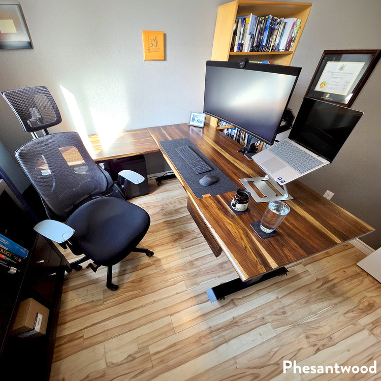 Desky Hardwood L-Shape Sit Stand Desk