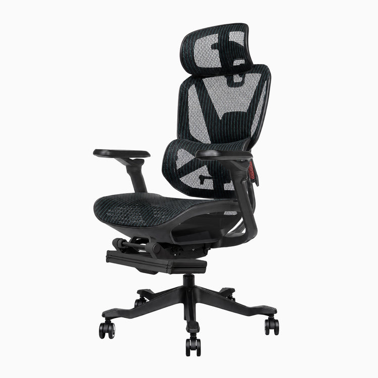 Desky contourra ergonomic office chair with footrest in black