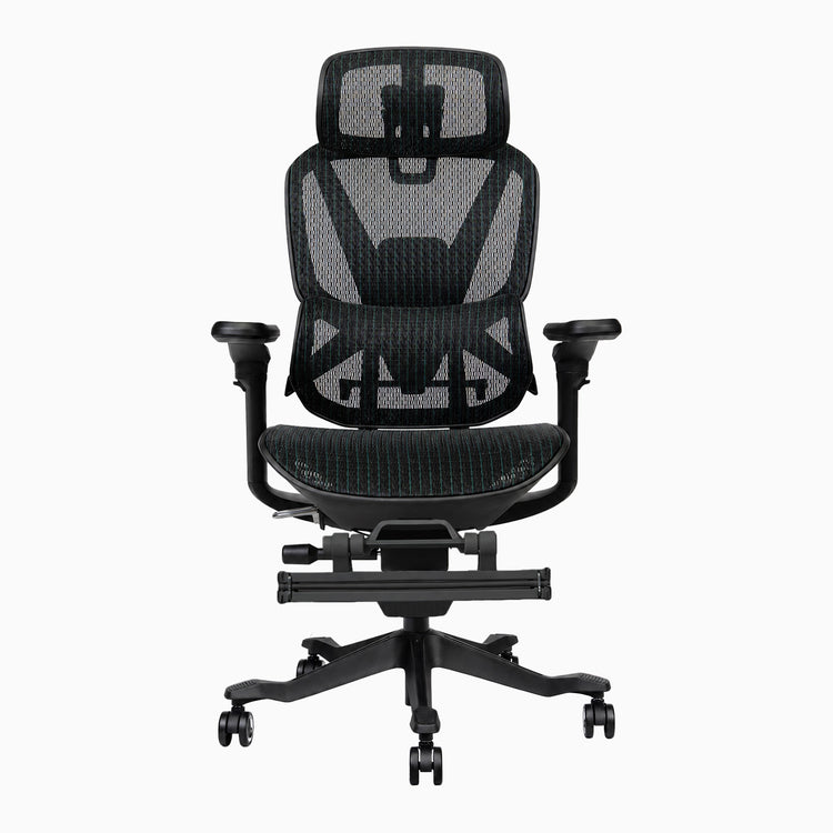 Desky contourra ergonomic office chair in black with adjustable footrest