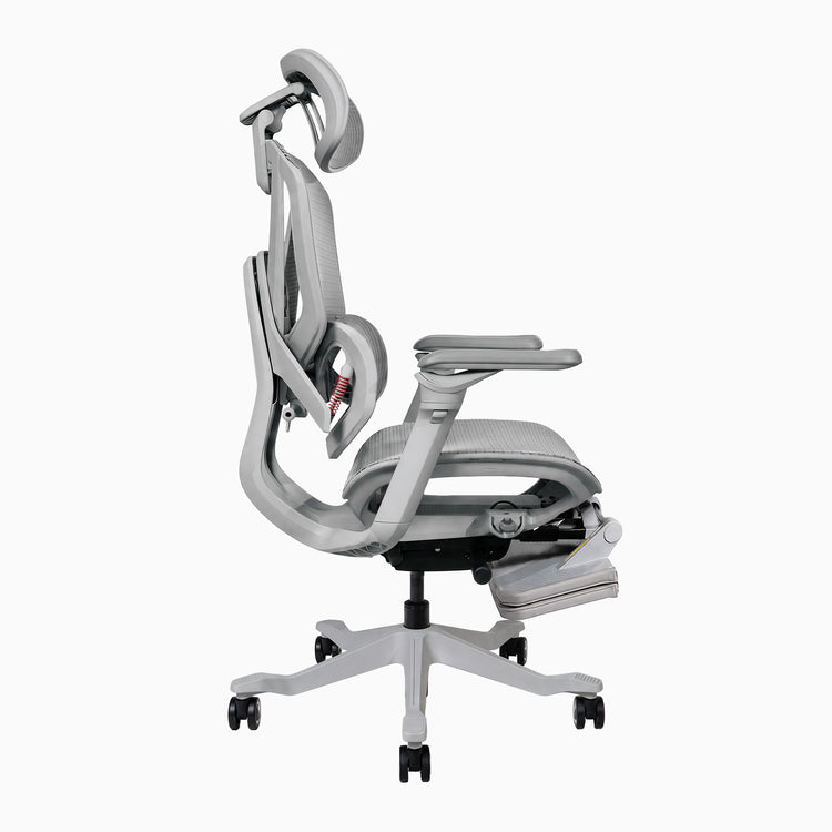Desky contourra ergonomic office chair in white with footrest side view