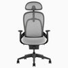 Ergonomiczny fotel biurowy Desky Pivot w kolorze szarym z zagłówkiem, przód