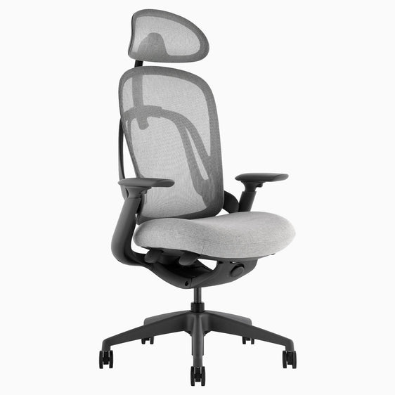 Desky Pivot Ergonomic Office Task Chair in Grey with headrest