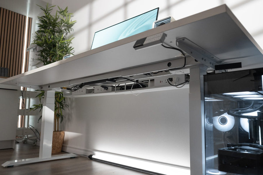 Desky Integrated Cable and Power Channel under a Desky Dual desk